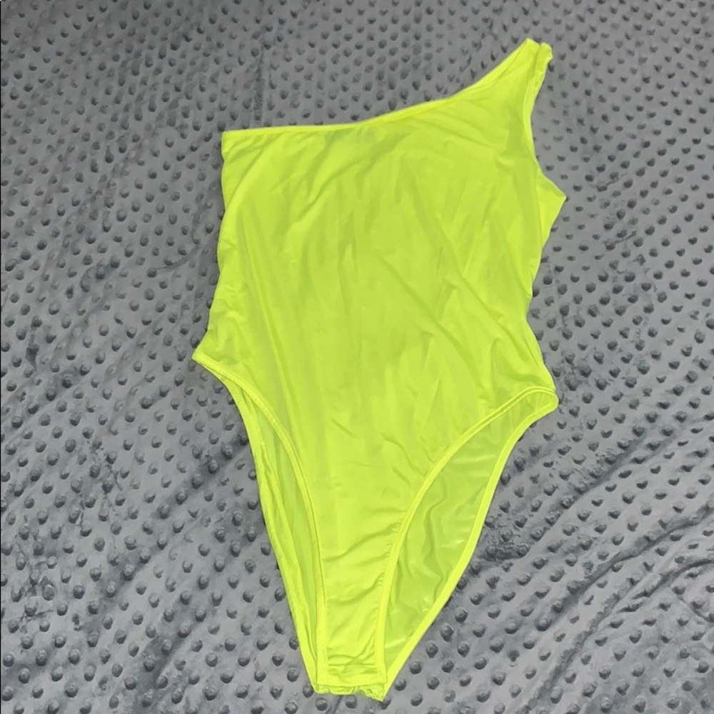SHEIN Neon Yellow One Shoulder Bodysuit 💛